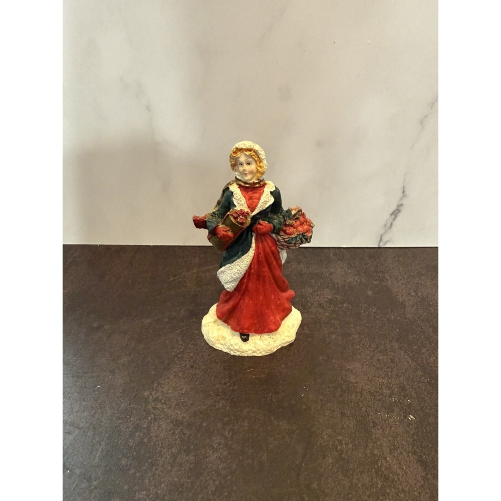 Mervyns VICTORIAN LADY IN RED with apples Christmas Village Square figurine 1991